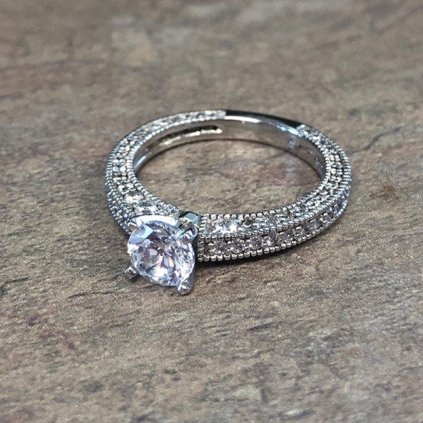 14K White Gold Diamond Encrusted Vintage Engagement Ring